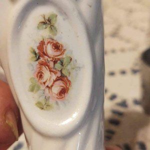 Vintage Cornucopia Vase with Rose Flower Detail